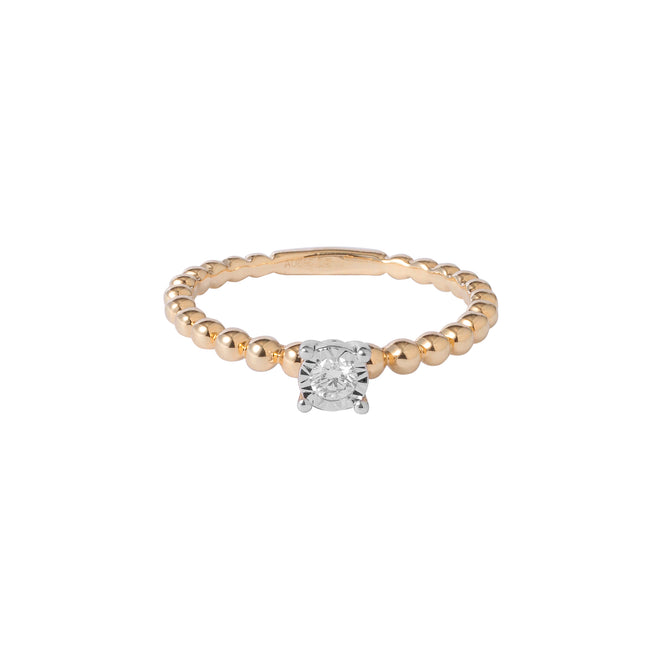 Pierścionek Beaded Solitaire z diamentem w żółtym i białym złocie