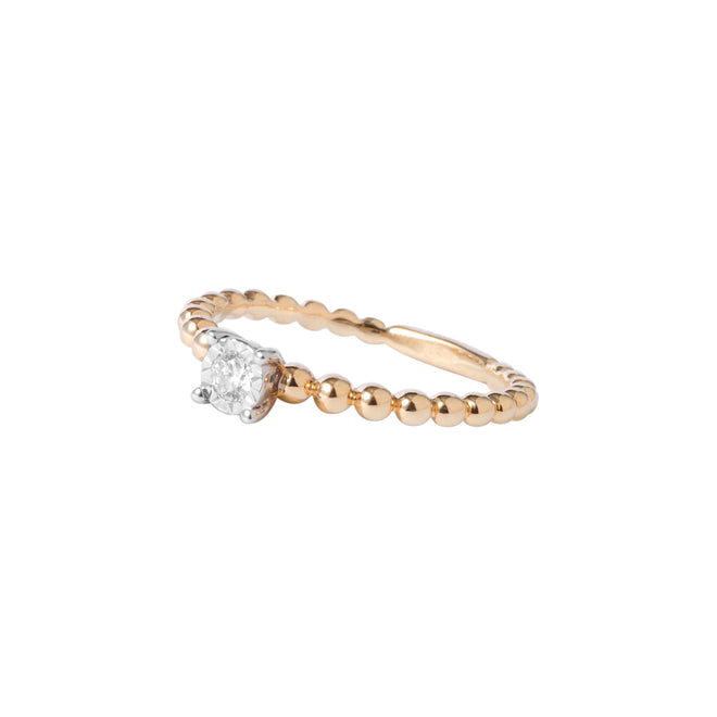 Pierścionek Beaded Solitaire z diamentem w żółtym i białym złocie
