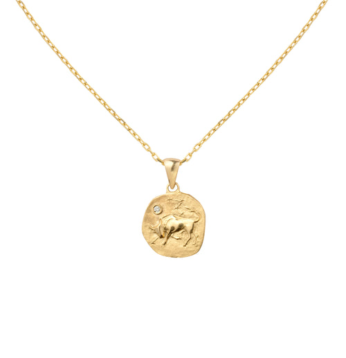 Złoty naszyjnik z medalionem ze znakiem zodiaku Byk