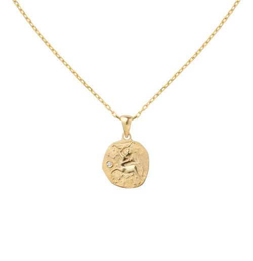 Złoty naszyjnik z medalionem ze znakiem zodiaku Strzelec