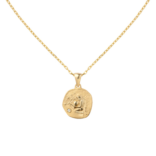 Złoty naszyjnik z medalionem ze znakiem zodiaku Wodnik