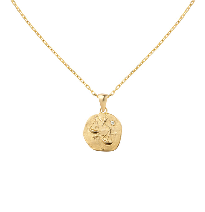 Złoty naszyjnik z medalionem ze znakiem zodiaku Waga