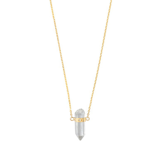 Złoty choker Gaia z mini kryształem górskim i diamentem