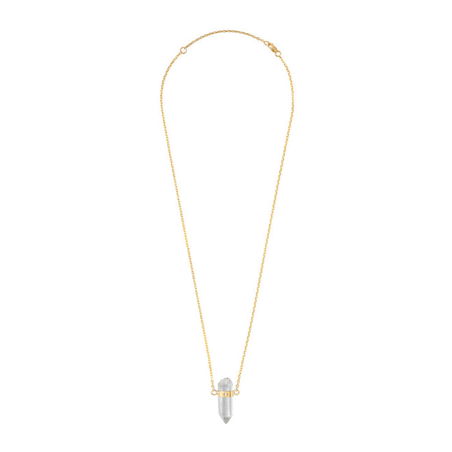 Złoty choker Gaia z mini kryształem górskim i diamentem