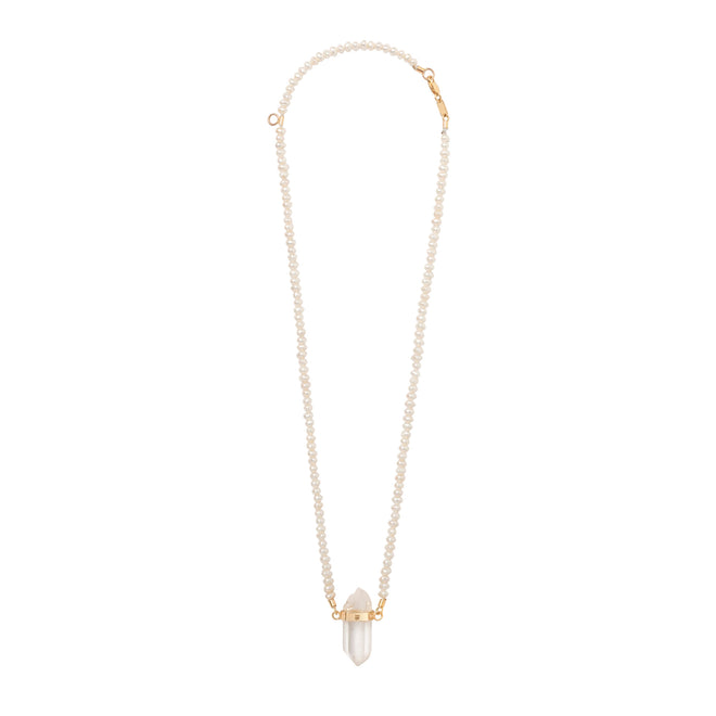 Złoty naszyjnik Pearl Gaia z kryształem górskim